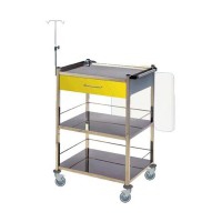 Cardiac arrest trolley with arrest table, IV stand and a drawer: in stainless steel (67 x 52 x 95 cm)